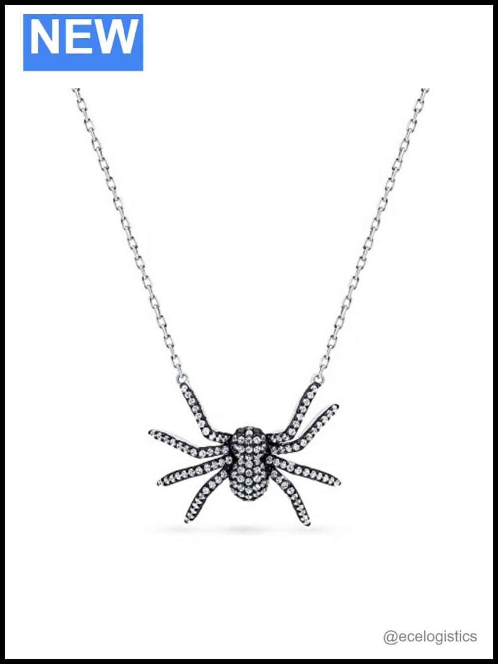 Sterling Silver Spider Statement Pendant Necklace for Women, Cubic Zirconia 16